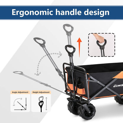 EchoSmile Bolderkar, opvouwbaar, 200 liter, 160 kg belastbaar, handwagen, transportwagen, inklapbaar met verstelbare handgreep en zijzakken, brede wielen, voor alle terrassen, strandwagen, tuinwagen