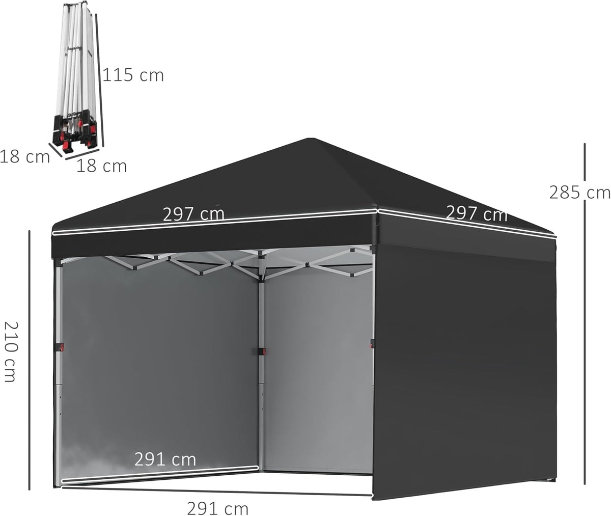 Outsunny 3 x 3 (M) pop-up paviljoen met 3 zijwanden, beengewichtzakken en tas op wielen, in hoogte verstelbare partytent, evenementenonderdak voor tuin, terras, zwart