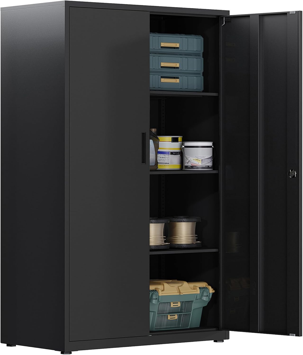 Dossierkast, afsluitbare garagekast, 4 niveaus bureaukast, zwart SC14BK