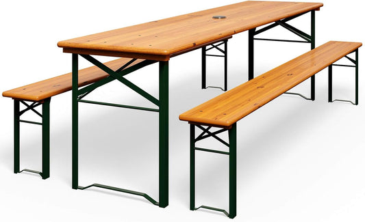 Casaria Garden Set Foldable Garden Furniture 170x46x75cm 2X Beer Banks 1x Beer Table Seat Set Picnic Set Garden Terrace Wood - QUORE