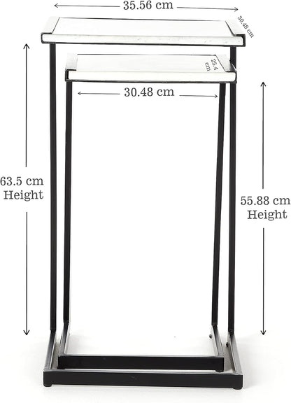 Penguin Home Bijzettafel Set van 2, Marmer & Strijkijzer, Wit & Zwart, 35.5x30.5x63.5cm & 30.5x25.5x56cm