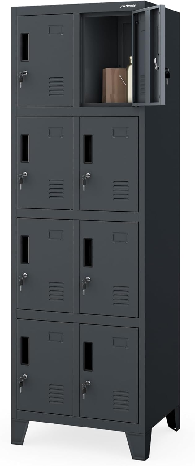 Jan Nowak metal school locker with 8 separate compartments lockable spindle box for school and dressing room with ventilation label holders and locks compact locker cabinet 172 x 56 x 45 cm - QUORE