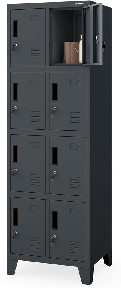 Jan Nowak metal school locker with 8 separate compartments lockable spindle box for school and dressing room with ventilation label holders and locks compact locker cabinet 172 x 56 x 45 cm - QUORE