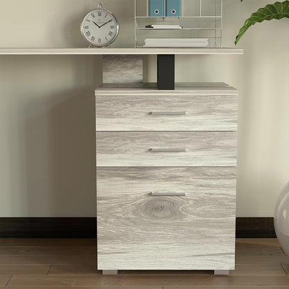 BAKAJI Scrivania Con cassettiera Bureau met lade, computertafel, staal, hout, kantoor grijs, Unica