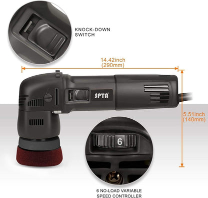 SPTA Buffer Polijstmachine, 3 Inch 10mm/780W Variabele Snelheid Orbitale Dual Action Auto Detailing Tool Met DA Polijsten Pads, Schuurschijven, Pad Conditioning Borstel, Scratch Remover