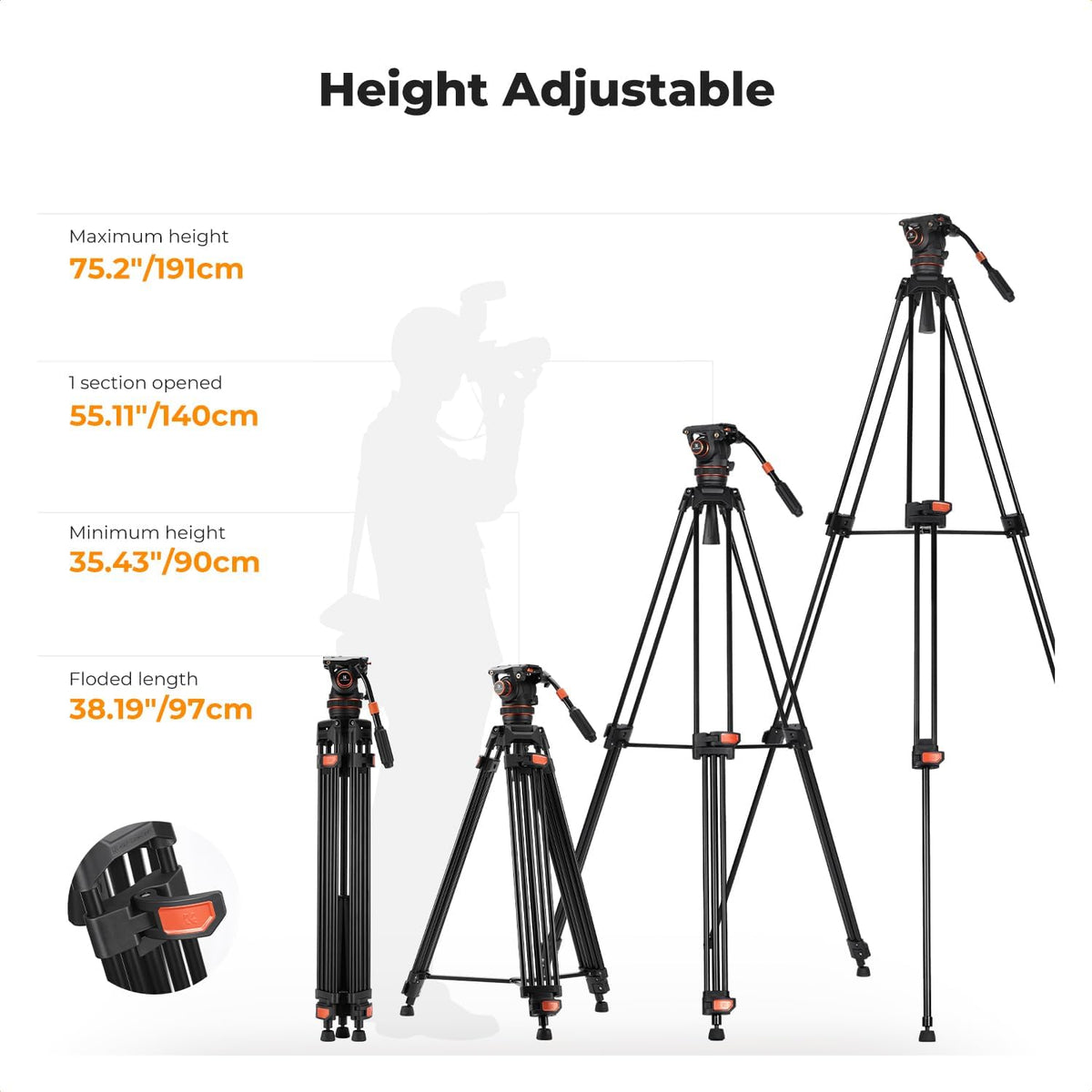 Videostatief – Camerastatief – Fotostatief – Driepootstatief – Tripod – Verstelbaar Van 89 Tot 191 Cm – Aluminiumlegering Met 360°-Vloeistofkop