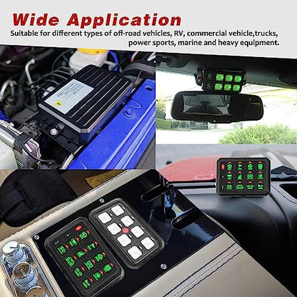 12-voudig Schakelpaneel, 12V 24V Multifunctionele Tuimelschakelaar Momentary Circuit Control Relay System Box voor Truck RV Offroad Marine, Waterdichte