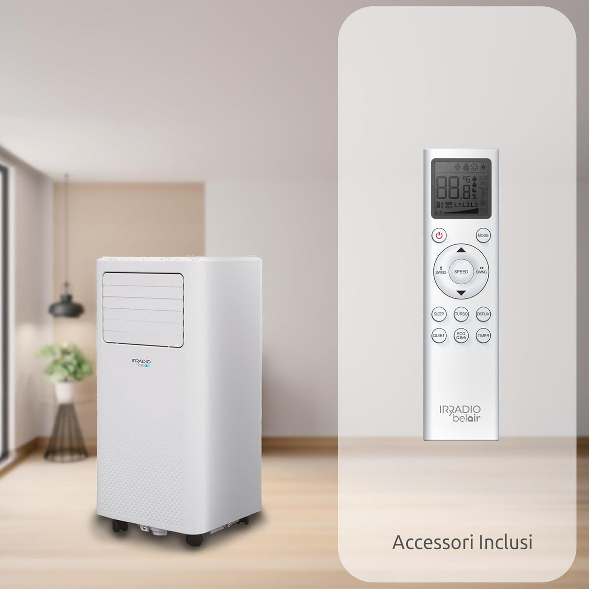 Vigo 9 Draagbare airconditioner, 9000 BTU, met warmtepomp en luchtontvochtiger, R290-gas, geavanceerde functies, draadloze lcd-afstandsbediening, programmeerbare timer en wielen, 63 dB