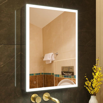 KWW LED Illuminated Bathroom Medicine Cabinet with Sockets and USBs, Dimmable, 3 Colors Light Makeup Mirror, Easy to Install, Wall Mounted Cabinet (Left Hinge - 20x28) - QUORE