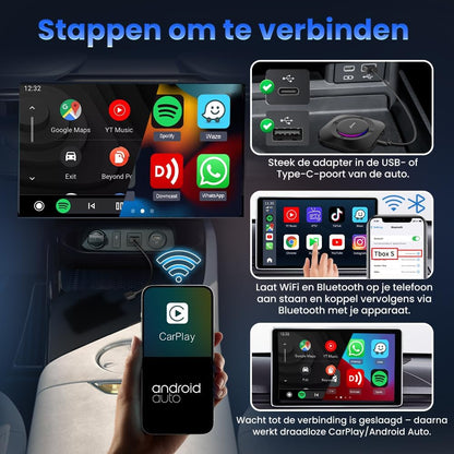 CarlinKit Android 13 CarPlay AI Box, draadloze CarPlay en draadloze Android Auto Adapter voor bedrade CarPlay auto's, RAM 4G+ROM 64G, Carlinkit Tbox S2 Ondersteuning PlayStore Apps Downloaden, Netflix
