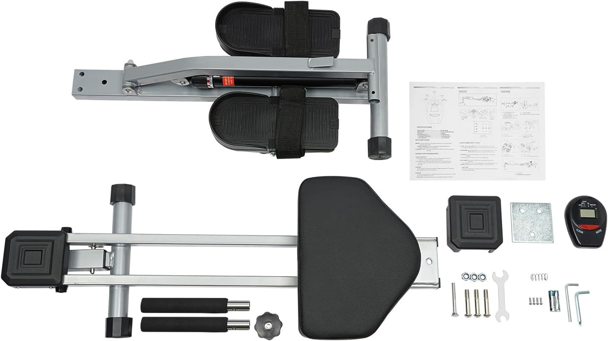 Home Rowing Machine, Foldable Multifunctional Sports Equipment for Cardio and Strength Training, with 12 Resistance Levels and LCD Monitor, Maximum Load 120 kg - QUORE