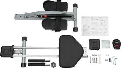 Home Rowing Machine, Foldable Multifunctional Sports Equipment for Cardio and Strength Training, with 12 Resistance Levels and LCD Monitor, Maximum Load 120 kg - QUORE