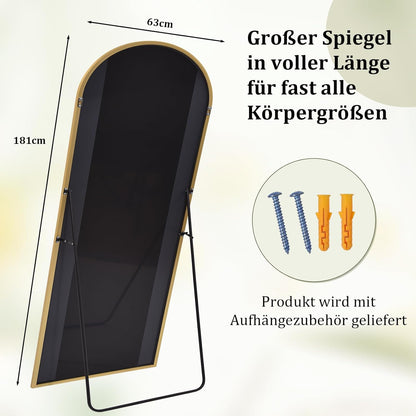 Grote Boogspiegel – Volledige Lengte Spiegel – Staande Spiegel – Wandspiegel – Vloerspiegel – Goud Kleur – 181 x 63 cm – Veiligheidsglas Met HD Reflectie