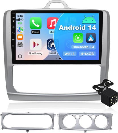 4G 64G Android 14 Car Multimedia Stereo Android Radio voor Ford Focus Mk2 Mk3 Exi MT 2 3 2004-2011 Wireless Carplay Android Auto GPS Navigatie WiFi Bluetooth SWC + Backup Camera