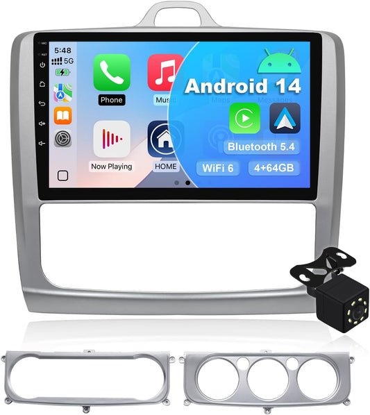 4G 64G Android 14 Car Multimedia Stereo Android Radio voor Ford Focus Mk2 Mk3 Exi MT 2 3 2004-2011 Wireless Carplay Android Auto GPS Navigatie WiFi Bluetooth SWC + Backup Camera