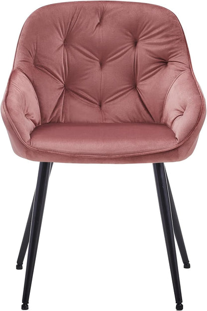 CLIPOP Dining Chair 2/4pcs Set Velvet Chair with Armrests and Metal Legs Upholstered Chair Kitchen Chair Lounge Chair Leisure Chair (2, Rose)