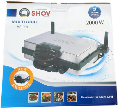 SHOV Contactgrill, multifunctioneel, Tandur, broodrooster, elektrisch, met of zonder pan, tava, graniet of teflon om uit te kiezen voor grillen, braden en meer voor elke keuken (teflon)