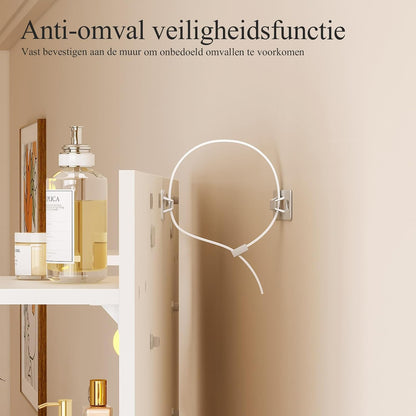 Make-up Tafel – Make-up Bureau – Toiletspiegel – Beautytafel – Schoonheidstafel – LED Spiegel met 10 Dimbare Lampen – 3 Kleuren & 9 Helderheidsniveaus – Laden en Gezoneerde Opslag – Wit 100x40x136 cm