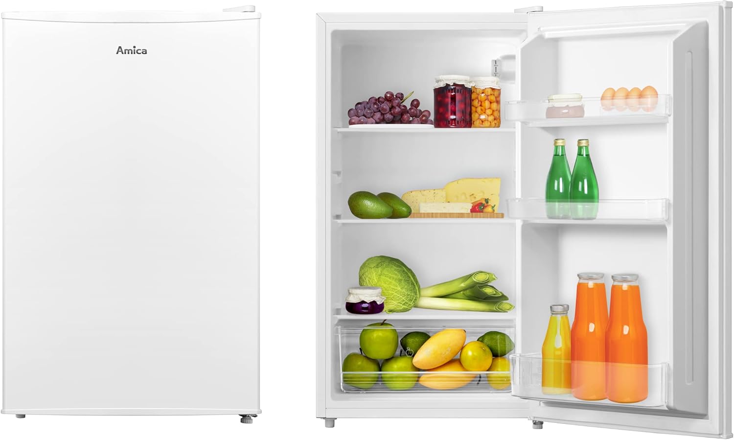 Amica VKS 351 151 W Full Chamber Fridge (without freezer compartment), white, 86.4 cm x (H) 47.2 x W x 44.8 cm (D), LED lighting, vegetable drawer - QUORE