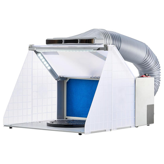 VEVOR Airbrush spuitcabine, airbrush-verfspuitcabineset, 4 m³/min, met ledverlichting, afvoerventilator en verlengslang, voor het beschilderen van modellen, kunst, handwerk, modeltaart