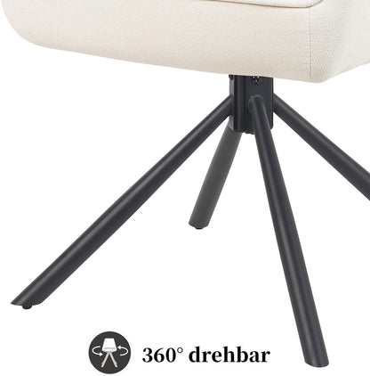 DUBI Möbel Dining Room Chairs Set of 2, 360° Swivel with Pocket Spring, High Seat Comfort, Load Capacity up to 150 kg, Fabric Cream, Robust Metal Cross Frame, Modern Design, Mika-Maya - QUORE