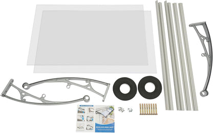 Outdoor Roof, Front Door, Arch Roof, Rectangular Front Door Roof Canopy Door Roof Window Awning Canopy for Bicycle Protection Pavilions 200 x 60 cm (Clear + Silver) - QUORE