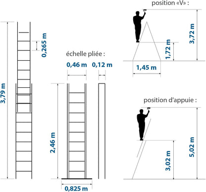 StablePro Ladder, 2 vlakken, 2 x 9 treden, aluminium, uittrekbaar, 3 posities, werkhoogte max. 5,02 m, 5 jaar garantie, Hostrom