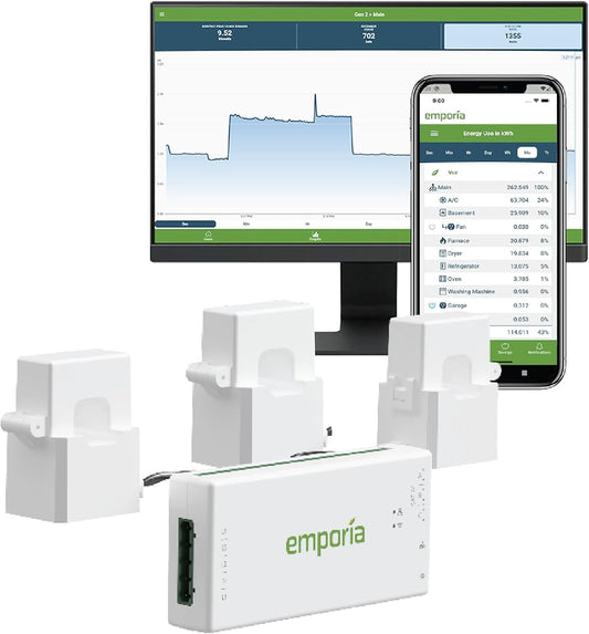 Emporia Vue 3 3-Fase Slimme Energiemonitor voor Thuis – Apparaat voor Woning- of Bedrijfsautomatisering met Real-Time Verbruik, Vermogensmeter, Zonne-energie en Netmetering