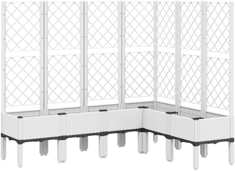 Flower Box for the Garden with Integrated Polypropylene Trellis Raised Design and Rattan Look, White, 160 x 120 x 142 cm, Ideal for Climbing Plants, Vegetables and Flowers - QUORE