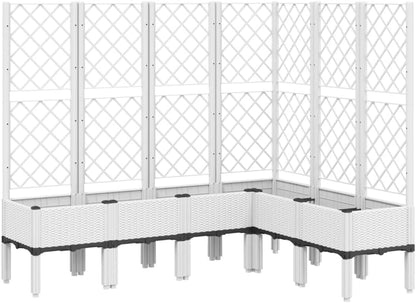 Flower Box for the Garden with Integrated Polypropylene Trellis Raised Design and Rattan Look, White, 160 x 120 x 142 cm, Ideal for Climbing Plants, Vegetables and Flowers - QUORE