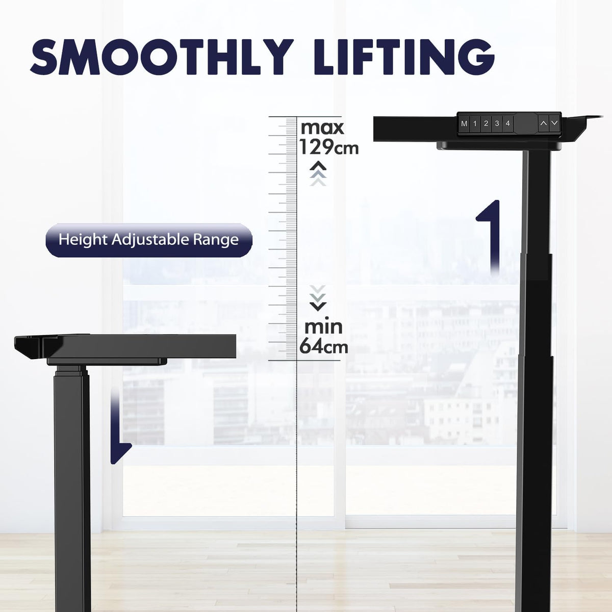AIMEZO Electric Height Adjustable Desk Frame with Dual Motors, 4 Memory Control and Anti-Collision Protection, Load Capacity up to 120kg, Black - QUORE