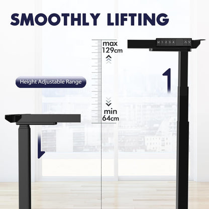 AIMEZO Electric Height Adjustable Desk Frame with Dual Motors, 4 Memory Control and Anti-Collision Protection, Load Capacity up to 120kg, Black - QUORE