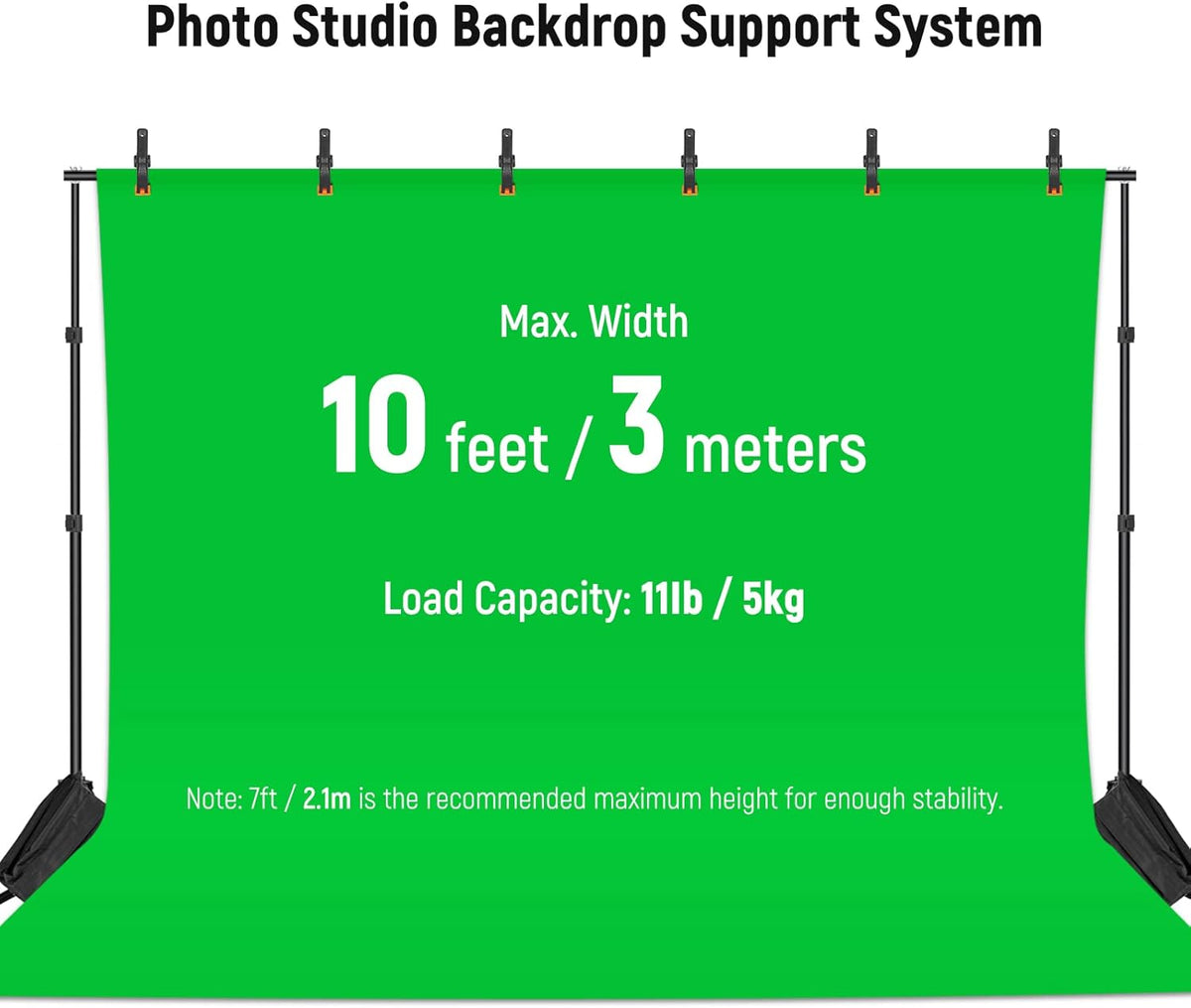 NEEWER Fotostudio achtergrondsteunsysteem, 3 m breed, 2 m hoog, verstelbare achtergrondstandaard met 4 dwarsstangen, 6 achtergrondklemmen, 2 zandzakken, draagtas voor portretstudio-fotografie, 3 stuks