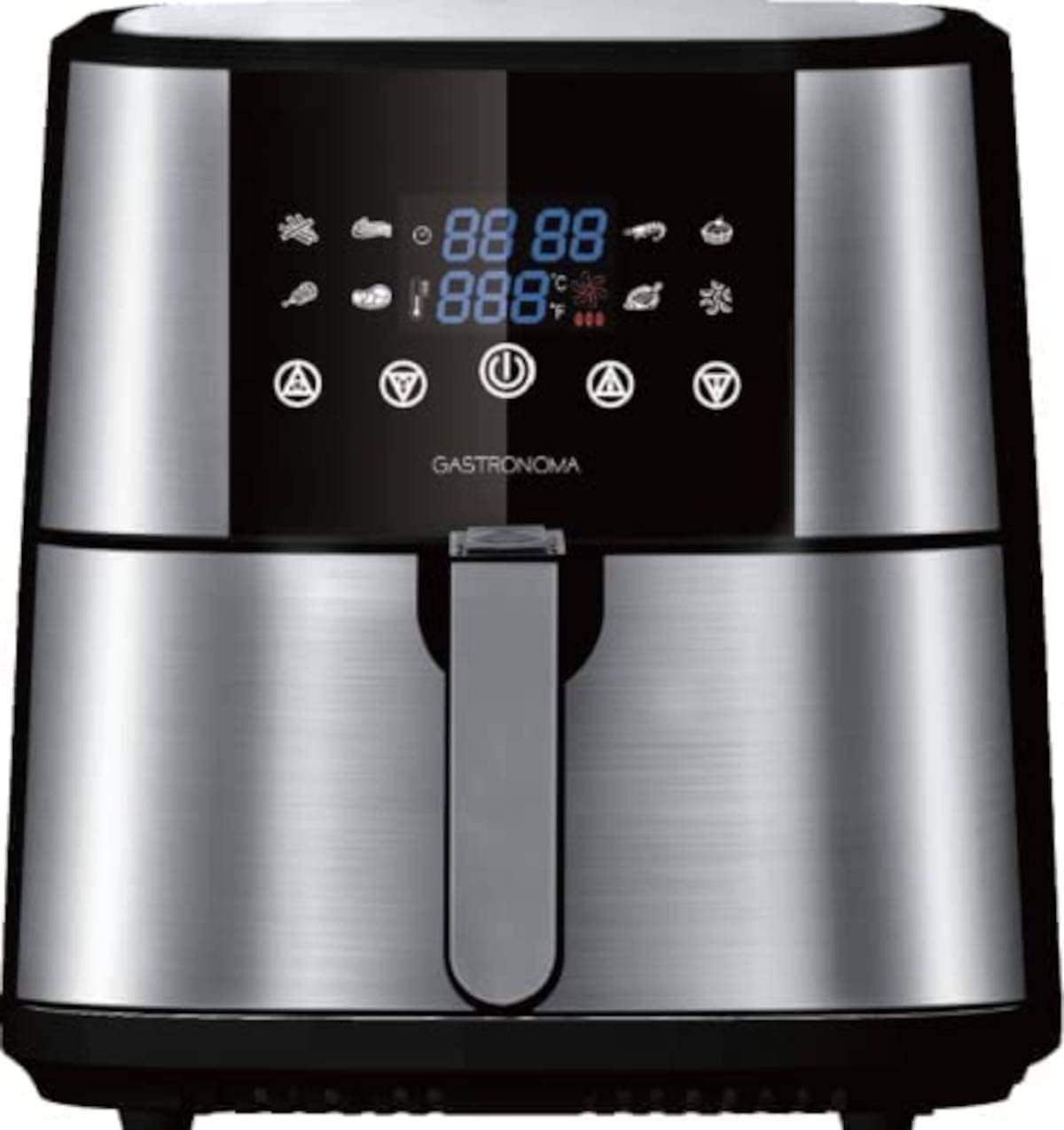 Gastronoma 18290002 Heteluchtfriteuse, 6 liter, XXL, van roestvrij staal, met digitaal led-display, 8 programma's, 1800 watt, heteluchtfriteuse, zonder olie, roestvrij staal, zwart