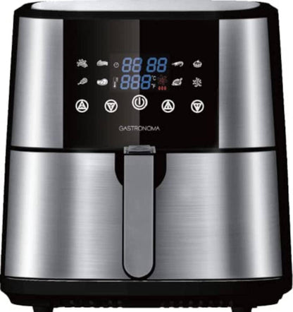 Gastronoma 18290002 Heteluchtfriteuse, 6 liter, XXL, van roestvrij staal, met digitaal led-display, 8 programma's, 1800 watt, heteluchtfriteuse, zonder olie, roestvrij staal, zwart