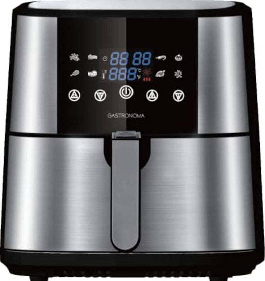 Gastronoma 18290002 Heteluchtfriteuse, 6 liter, XXL, van roestvrij staal, met digitaal led-display, 8 programma's, 1800 watt, heteluchtfriteuse, zonder olie, roestvrij staal, zwart
