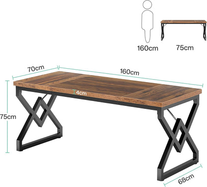 Tribesigns 160cm Executive Desk, Large Office Computer Desk with Extra Thick Wood Table Top and Metal Frame, Modern, Simple Workstation Writing Desk, Study Desk for Home Office, Vintage