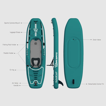 TIGERXBANG 10.2'x35"x8" Opblaasbare Kajak met Afneembare Zitting, SUP-Kajak Set Inclusief HandPomp/Aluminium Qar/Rugzak, Opblaasbare Boot voor Volwassenen/Kinderen | voor Vissen, Touring-Green