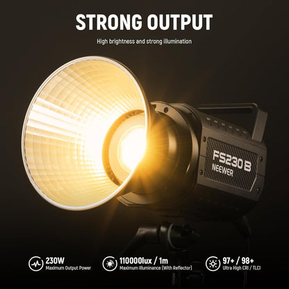 NEEWER FS230B LED-videolamp, studiolicht met 2,4G/APP-besturing videolicht 230W Bi Color COB, stil continu licht met 4 PWM-dimsoorten, 110000Lux/m, 2700K - 6500K, CRI 97+, 12 scènes, Bowens houder