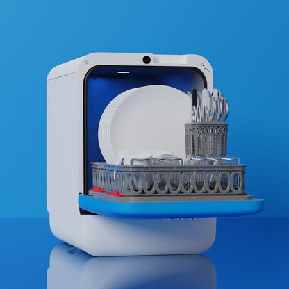 Bob - Compact Dishwasher - Daily Dishware for 3 People - Built-in Dishwasher - Freestanding, Integrated Tank, Portable - White (Maya Blue)