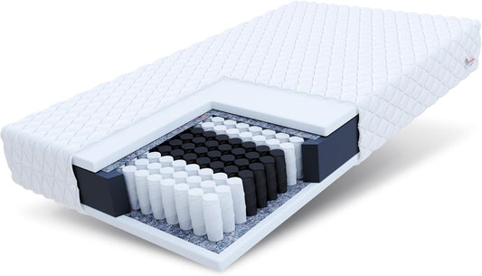 FDM Orthia Pocketveringmatras, 120 x 200 cm, 7-zones, hardheid H3, middelhard), 17 cm hoog, polyurethaanschuim, tweezijdige overtrek, afneembaar, wasbaar