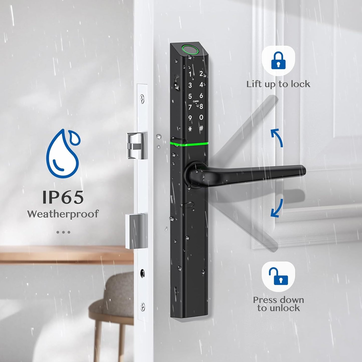 Weerbestendig slim deurslot met handvat: vingerafdruk sleutelloze ingang - digitaal codedeurslot voor aluminium houten deur - Bluetooth elektronische nachtschoot - APP-bediening - slank ontwerp