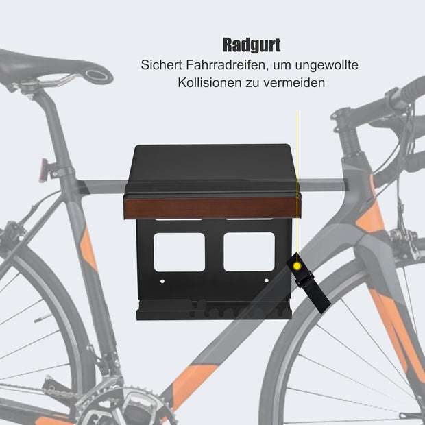 Fietsaccessoiresrek - Accessoireshouder - Wandhouder - voor Fietsen - met Plankhaken - Compact - Robuust Design - Beschermkussen - Extra Opbergruimte - Eenvoudige Installatie - 32.4 x 35.7 x 34.8 cm - Zwart