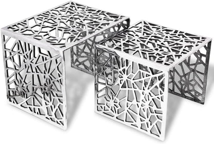 vidaXL 2x Side Table Square Aluminium Silver colored Side Table Table