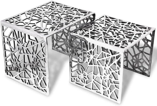vidaXL 2x Side Table Square Aluminium Silver colored Side Table Table