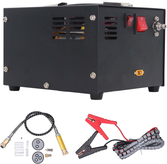 PCP Luchtcompressor – Hogedrukcompressor – HPA Compressor – Paintball Luchtpomp – Luchtgeweer Compressor – 300 Bar Max Druk – 12V Auto Voeding met Ventilatorkoeling
