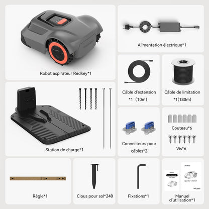 Redkey MGC1000 Smart Robotmaaier met Begrenzingskabel voor 1000 m² - C-TOF-Technologie, Padplanning & Kaarttekening, 45% Hellingsvermogen, Stille App-bediening, 57 dB