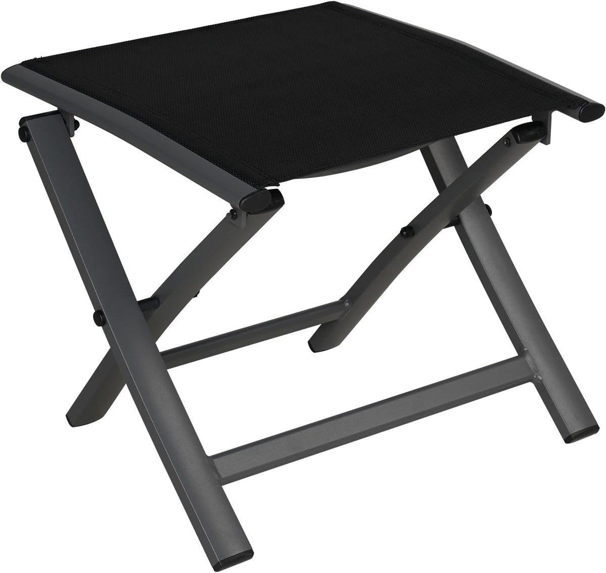 Grand patio Tuin opvouwbare voetenbank, Ottomaans aluminium, lichtgewicht, mesh sling Farbic draagbare kruk voor tuin, buiten (zwart)