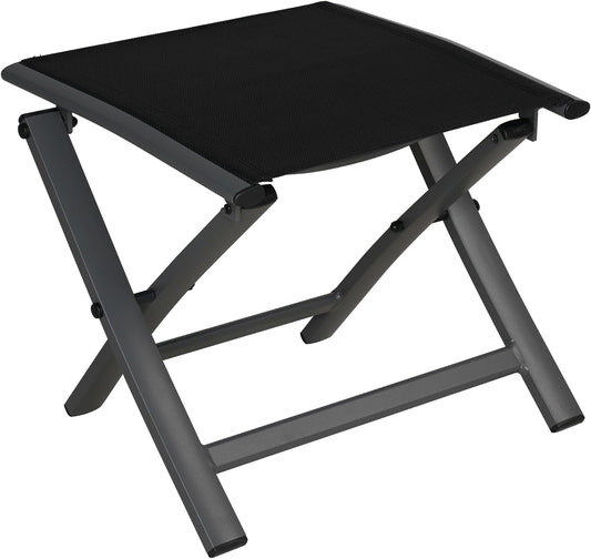 Grand patio Tuin opvouwbare voetenbank, Ottomaans aluminium, lichtgewicht, mesh sling Farbic draagbare kruk voor tuin, buiten (zwart)