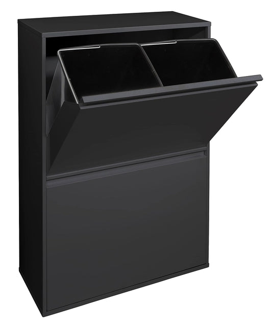 ARREGUI Basic CR606-B Recycling Container | Steel Waste Container | 4 Compartments 4x17 L (68 L) | Multifunctional Recycle Bin for Waste Separation | Waste Bin for Kitchen, Home or Office | Black - QUORE